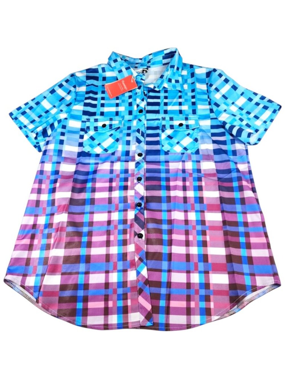 Blue Plaid Short Sleeve Button Down Shirt Blue Purple White Size XXL NWT